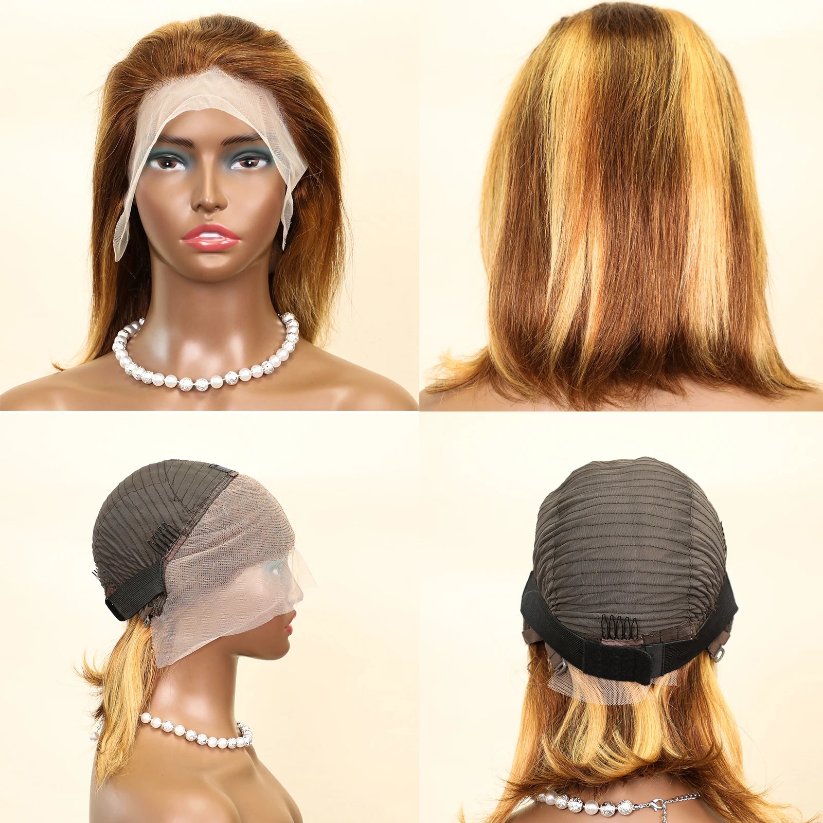 Ombre 4/27 Highlight Straight Bob Wig | 13x4 Transparent Lace Front Remy Human Hair Wig for Black Women Luxegan