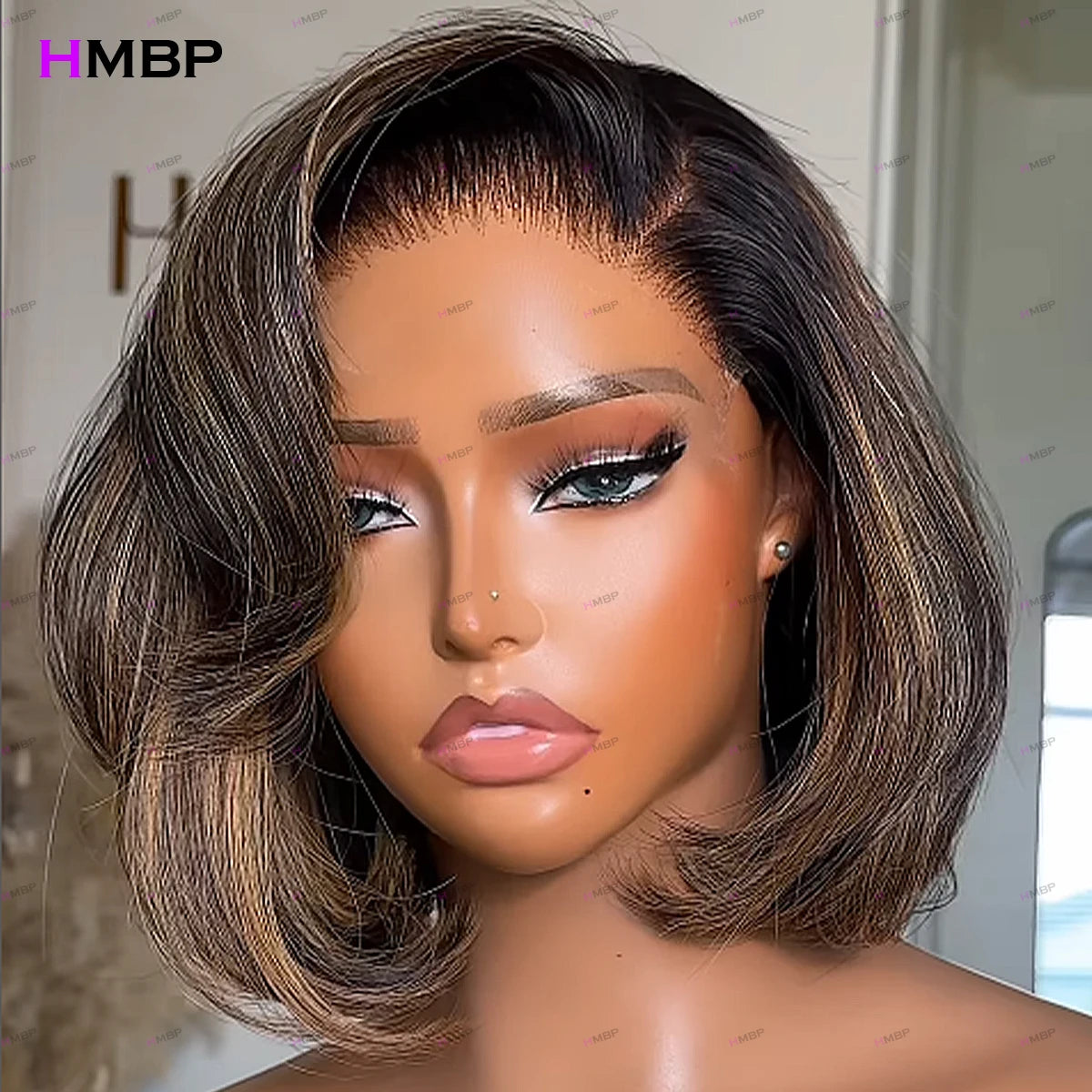 Pelucas bob lisas dobles super extraídas de color resaltado, pelucas frontales de encaje sin pegamento HD de 13x6, peluca de cierre de cabello humano pre-arrancado HMBP