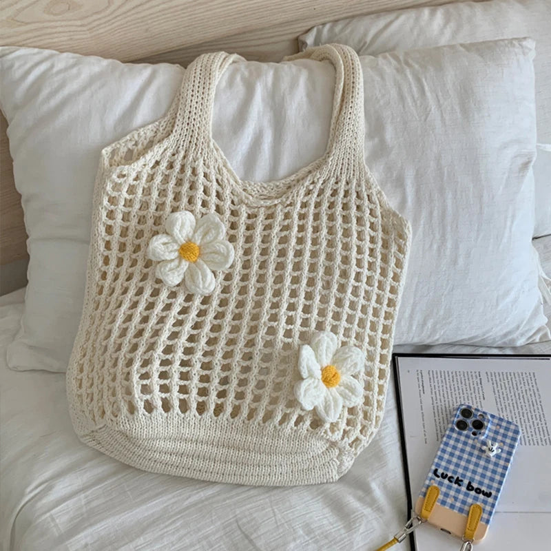 Women Knitted Shoulder Bag Fashion Tote Handbag Large Capacity Summer Beach Bag | Lightweight Casual Top Handle Bag Chic Hobo Bag Luxegan