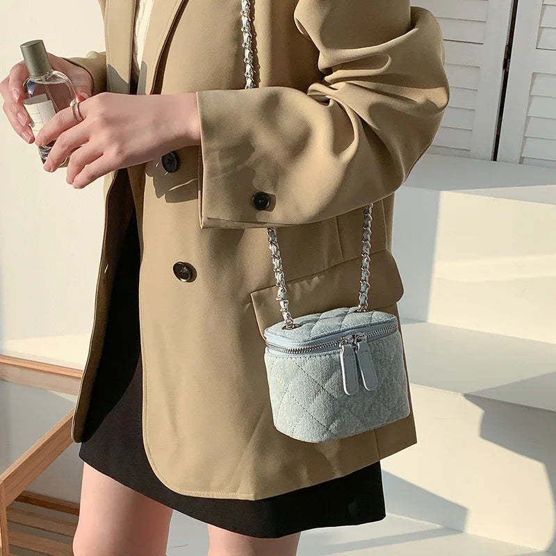 Mini Denim Crossbody Bags for Women | Lingge Chains Shoulder Bag & Fashion Brands Box Bag (Lipstick Coins Purses & Handbags) Luxegan