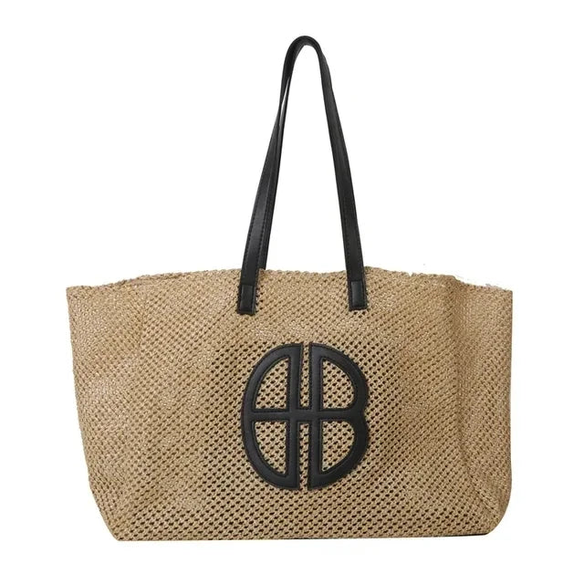 Straw Hollow Out Knitting Tote Bag | Large Capacity Handmade Shoulder Bag & Casual Beach Bag Luxegan