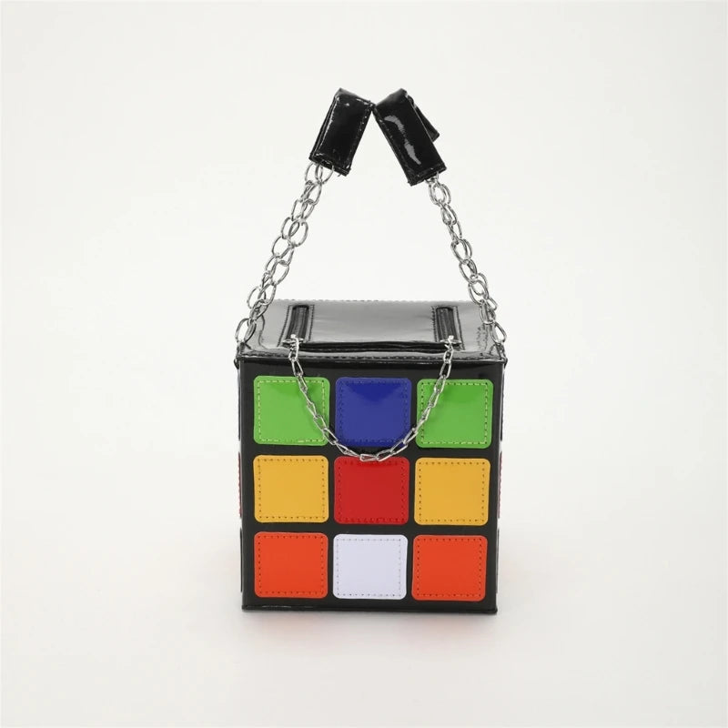 Women’s Geometric Cube Handbag | Colorful Square Box Shaped Clutch Bag | Minimalist Microfiber Synthetic Leather Evening Purse & Top-Handle Bag Luxegan