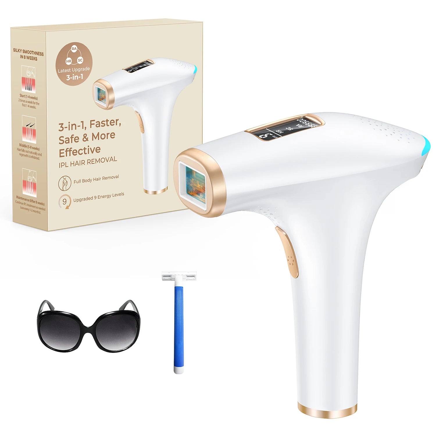 3-in-1 Painless IPL Laser Epilator | Sophisticated "Permanent Depilador" Silhouette | Elegant 999,900 Flash Hair Remover | "Dignified" High-Performance Electric Device for Radiant Versatile Styling Luxegan