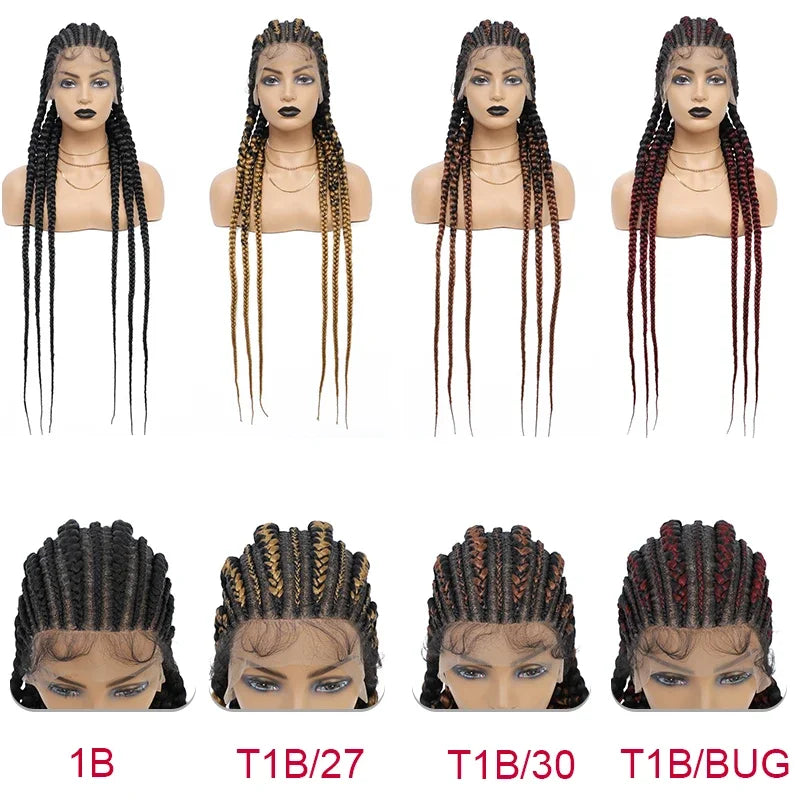 Synthetic Full Lace Cornrow Box Braided Wig 36" Lace Front Wigs Jumbo Braids Wig For Black Africa Women Braids Wig Braiding Wigs Luxegan