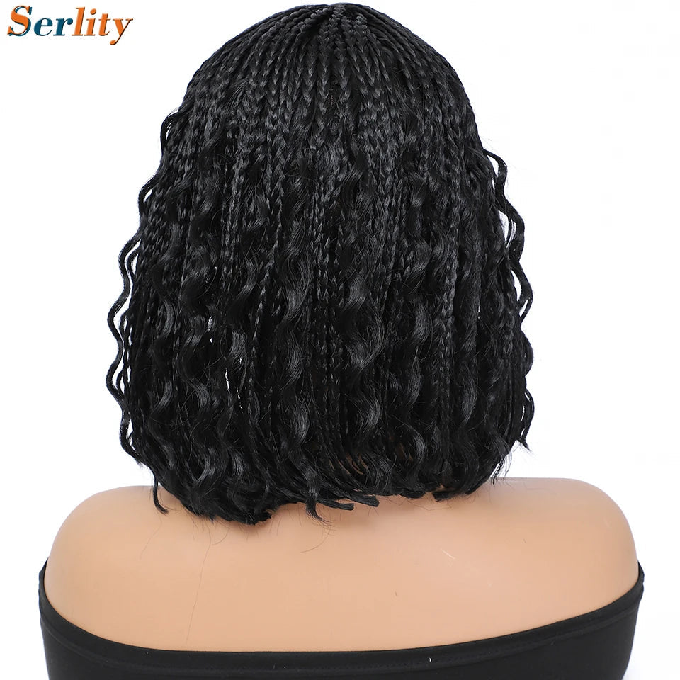 New Style Bob Box Braided Wigs For Black Women 12inches Synthetic Box Braids Crochet Hair Wigs On Sale Clearance Short Black Wig Luxegan