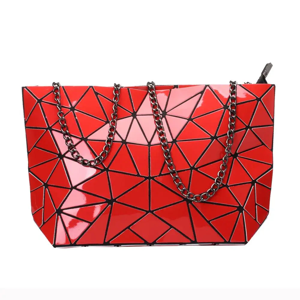 Women’s Geometric Chain Shoulder Bag | Fashion Folding Messenger Bag | Trendy PU Leather Hobo Crossbody | Versatile Plain Geometric Clutch & Evening Bag (Model 2037) Luxegan
