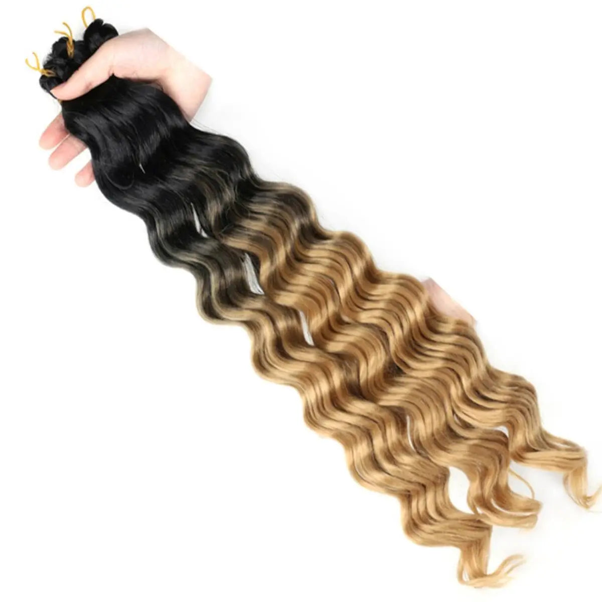 22-Inch Synthetic Deep Wave Bulk Braiding Hair – Curly Ombre No-Weft Faux Locs Extensions for - view 8
