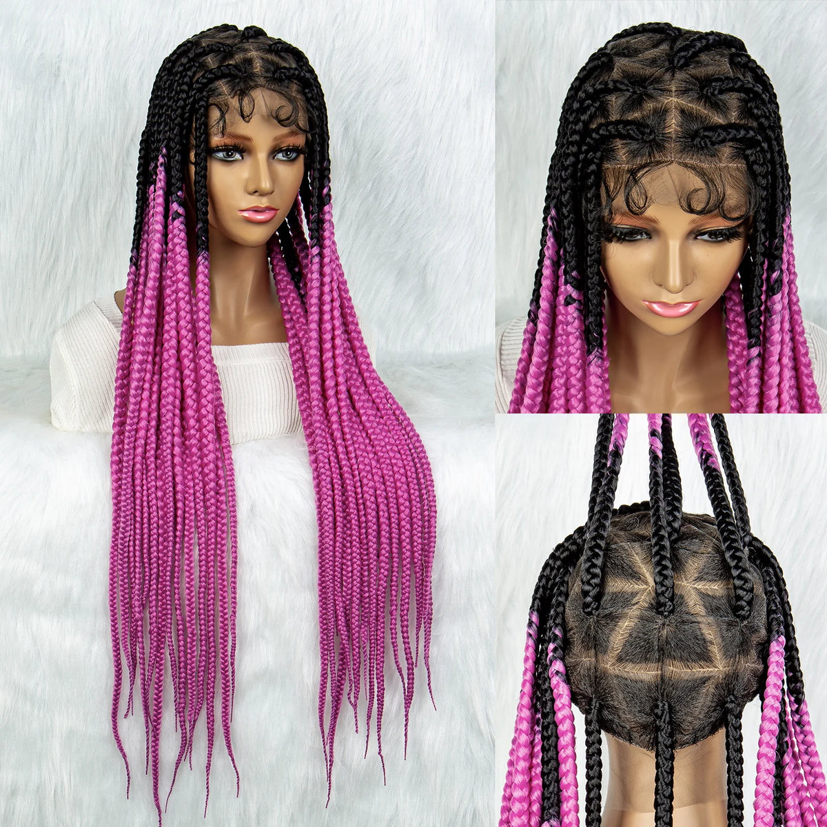 Colorful Knotless Box Braids Wig | Full Lace Cornrow Accents | Black Women Luxegan