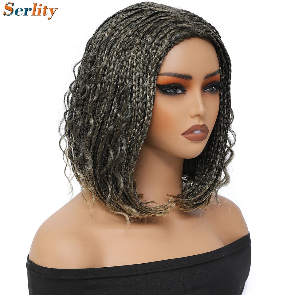 New Style Bob Box Braided Wigs For Black Women 12inches Synthetic Box Braids Crochet Hair Wigs On Sale Clearance Short Black Wig Luxegan