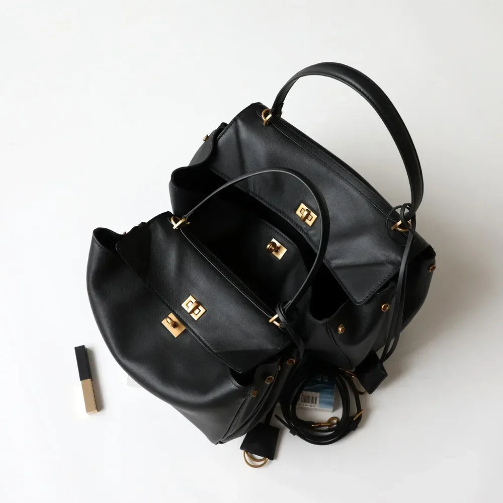 New Rodeo Buckle Luxury Designer Handbag | Genuine Cow Leather Underarm Purse | Soft Retro Fashion Lady Pouch Tote Luxegan