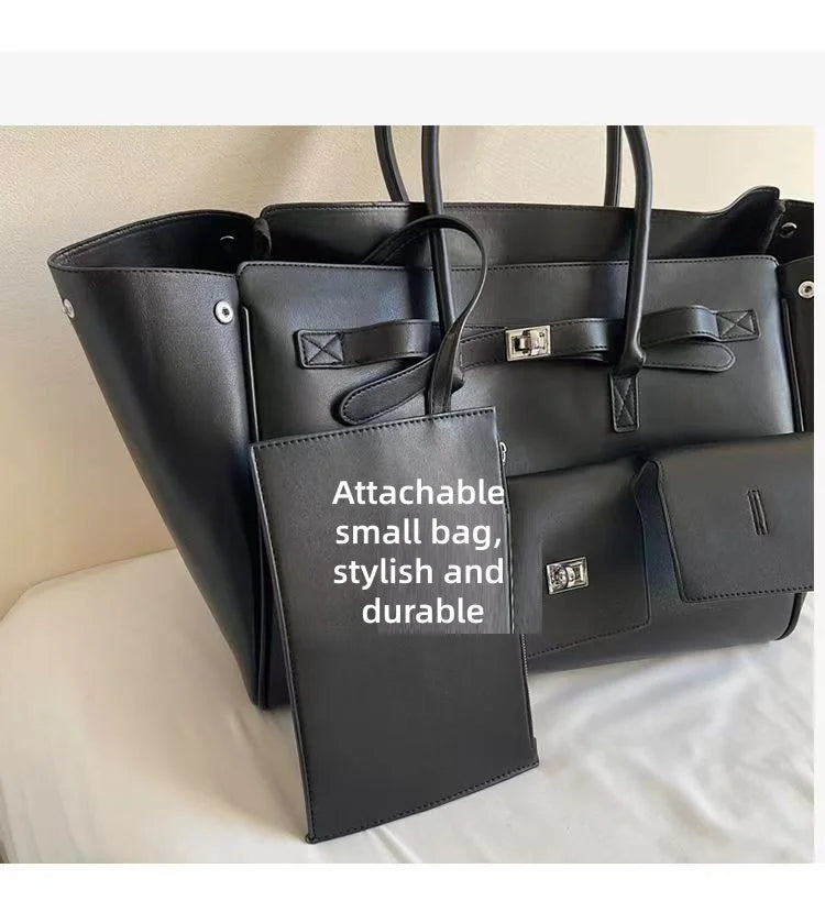 Bolso Tote de Marca Diseño Rodeo Lock Bolso de Mujer Gran Capacidad Bolso de Hombro para el Trabajo Cuero PU Hebilla Punk Bolso de Mano Sencillo y Versátil