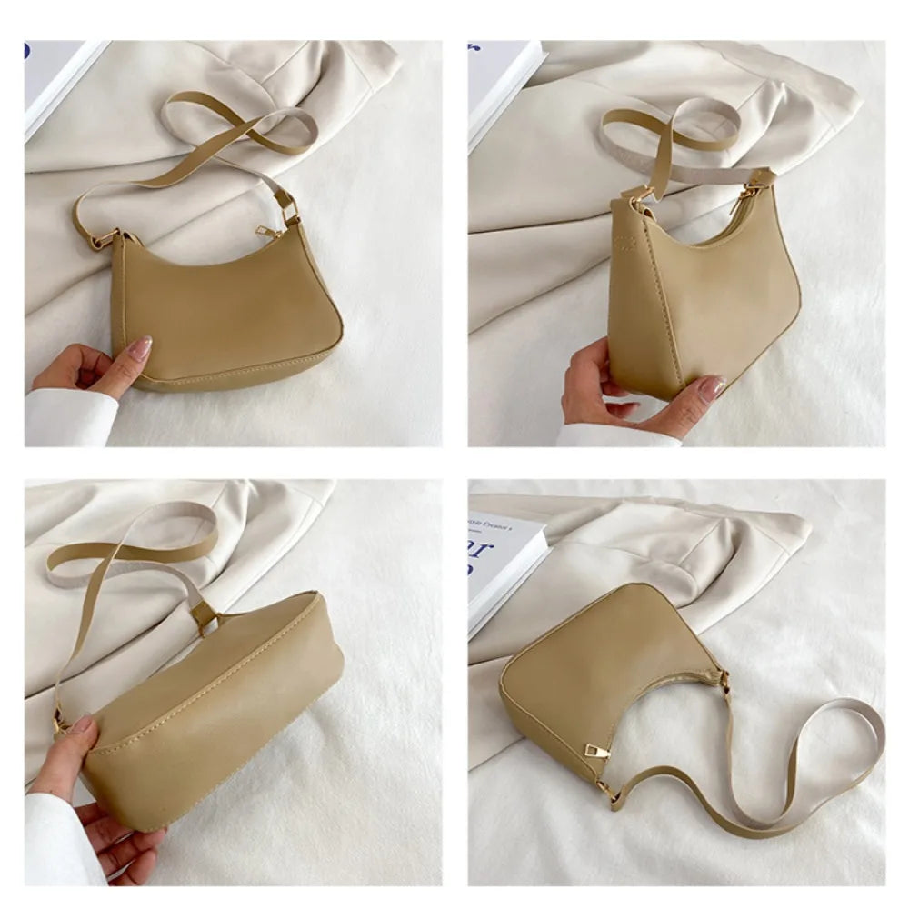 Women's Fashion Retro Underarm Bag | Sophisticated Solid Color PU Leather Shoulder Bag | Elegant Casual Hobo Handbag | Luxury Minimalist "Dignified" Crescent Purse for Modern Commuting Luxegan