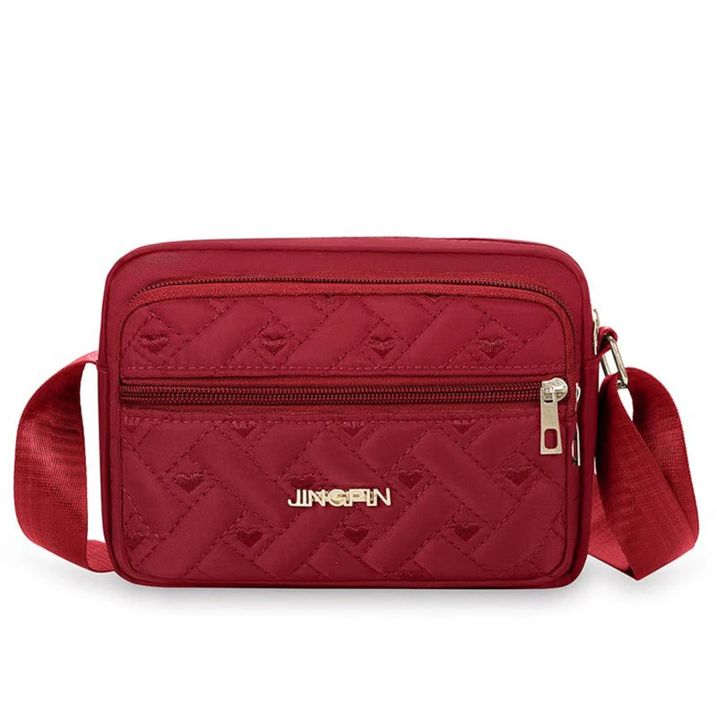 Middle-aged Women's Crossbody Bag | Multi-layer Embroidered Nylon Handbag Luxegan