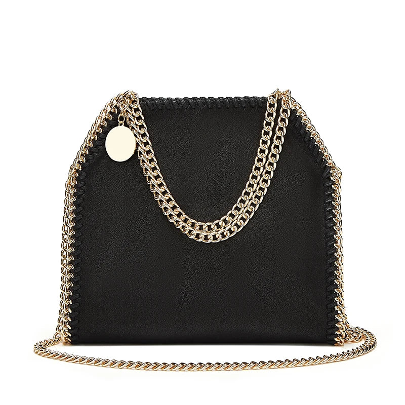 Designer Luxury Women's Chain Braid Bag | Faux Suede Shoulder & Messenger Bag | Elegant Branded Saddle Handbag with Braided Metal Chain Detail Luxegan