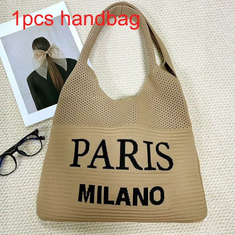 New Style Flying Knitted Letter Bag | Fashion Versatile One-Shoulder Commuter Tote & Portable Makeup Handbag Luxegan