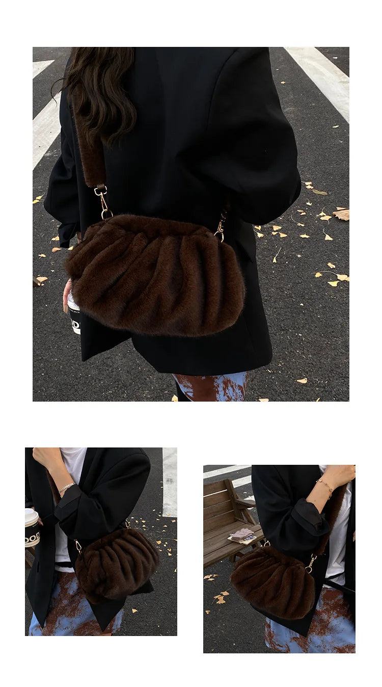 Mink Fur Texture Cloud Shell Bag | Sophisticated "Wrinkle Relaxed" Silhouette | Elegant Winter Fashion Tote | "Dignified" High-Performance Felt Accessory for Radiant Versatile Styling Luxegan