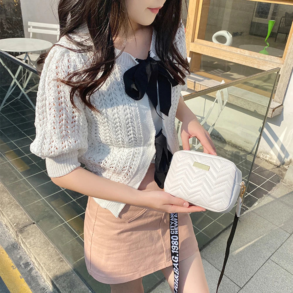 Fashion Wave Pattern Women's Shoulder Bag | Solid Color Crossbody Bag & PU Leather Wide Strap Purse (Female Handbags)