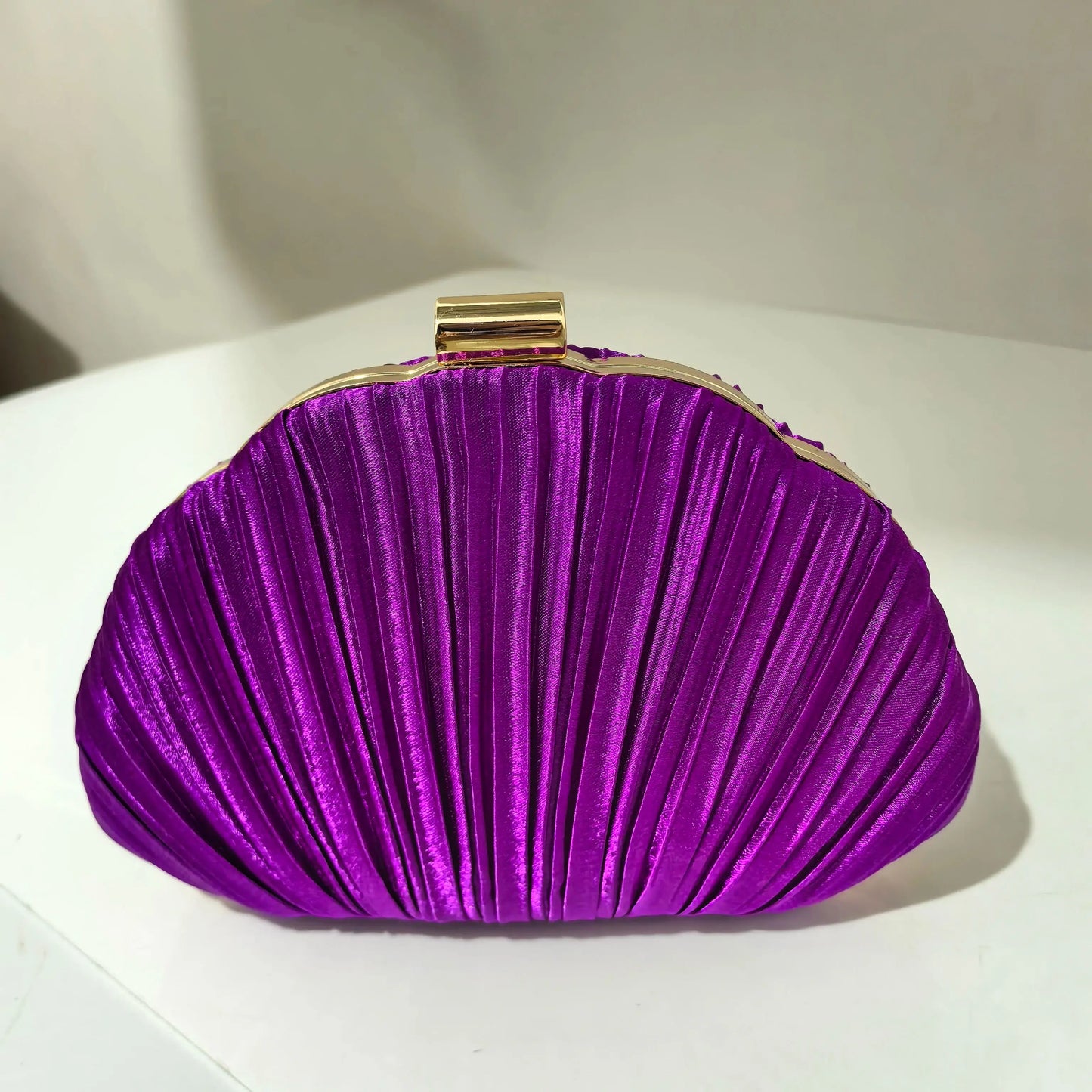 Polyester Ruched Shell Clutch | Hard Apricot Color Glitter Evening Bag Luxegan