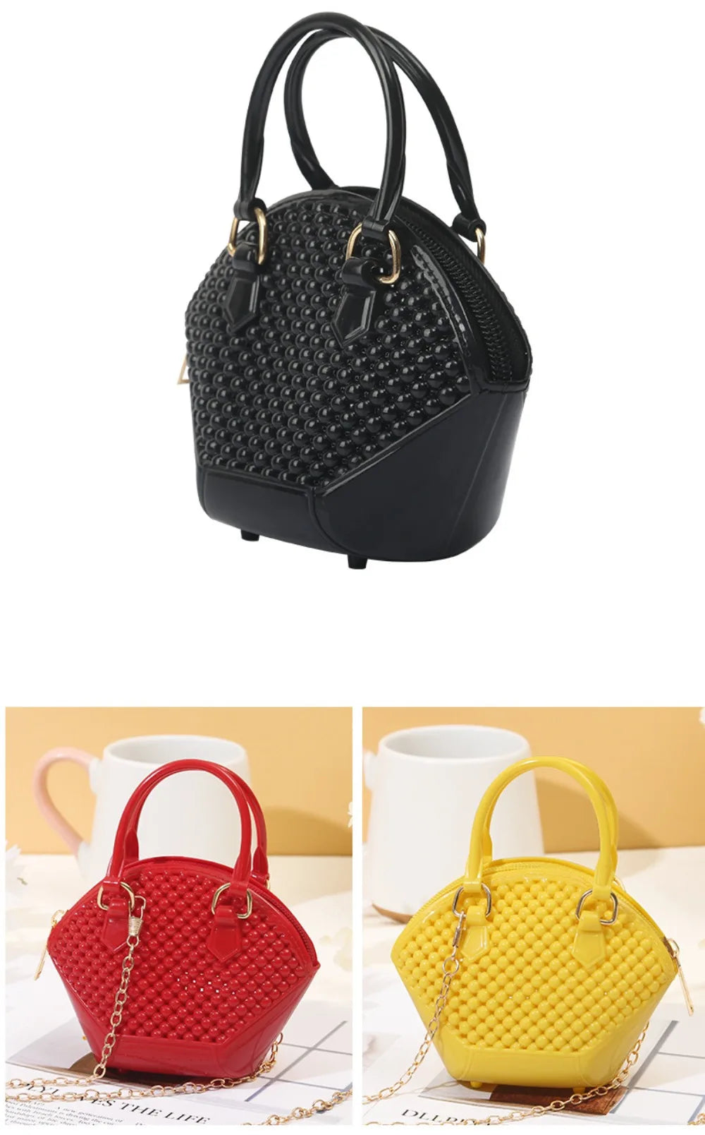 PU Cartoon Hobo Bag | Moderate Hardness Transparent Pearl Shell Crossbody Luxegan