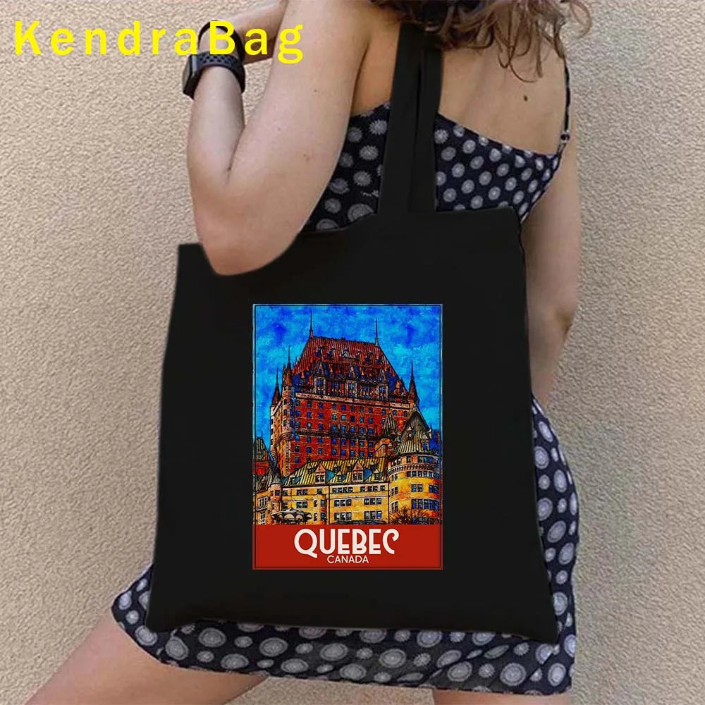 Canadian City Landscape Cotton Canvas Tote Bag | Happy Canada Day Tourist Gift | Reusable Eco-Friendly Shoulder Handbag (Women) Luxegan