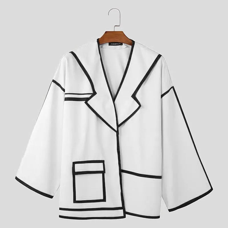 Patchwork Lines Personality Blazer | Sophisticated Splicing Design Suit Coat | Elegant "Loose Fit" Spring and Summer Outerwear | "Dignified" Solid Long-Sleeved Blazer for Radiant Versatile Styling Luxegan