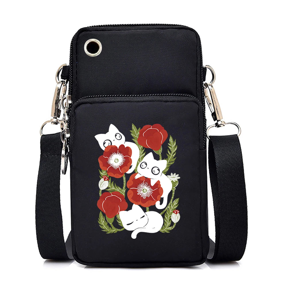 Women's Handbags Black Explosive Coffee Cat Messenger Bags | Female Cartoon Shoulder Bag Purse (Fashion Mobile Phone Crossbody Bags) Luxegan