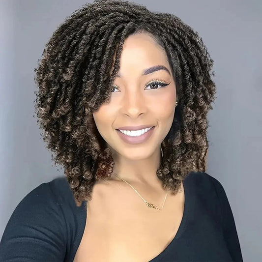 Short Synthetic Dreadlock Wig Afro Crochet Twist Hair Wigs For Black Women Curly Naturel Soft Faux Locs Wig Luxegan