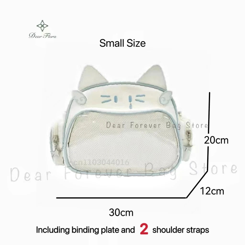 New Y2K Korean Kawaii Cat Ita Bag | Cute Transparent Window PU Shoulder Bag | Harajuku Crossbody & Fashion Backpack for Girls (Model 180) Luxegan