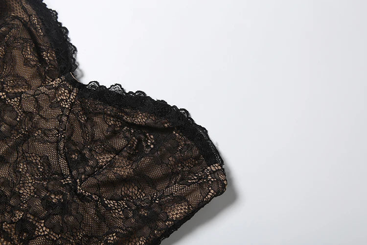 Nibber Coquett Low-Neck Maxi Dress+Lace Full Sleeve Crop tops Women Jacquard Sexy Prom Party Midnight Classic Fashion Vestidos