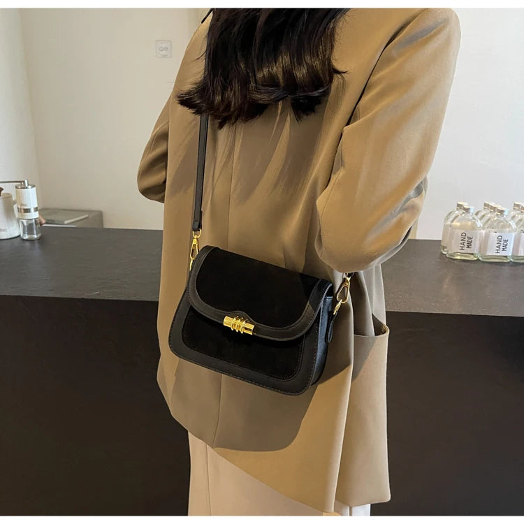 High-Quality Burgundy Retro Frosted PU Splicing Crossbody Bag Luxegan