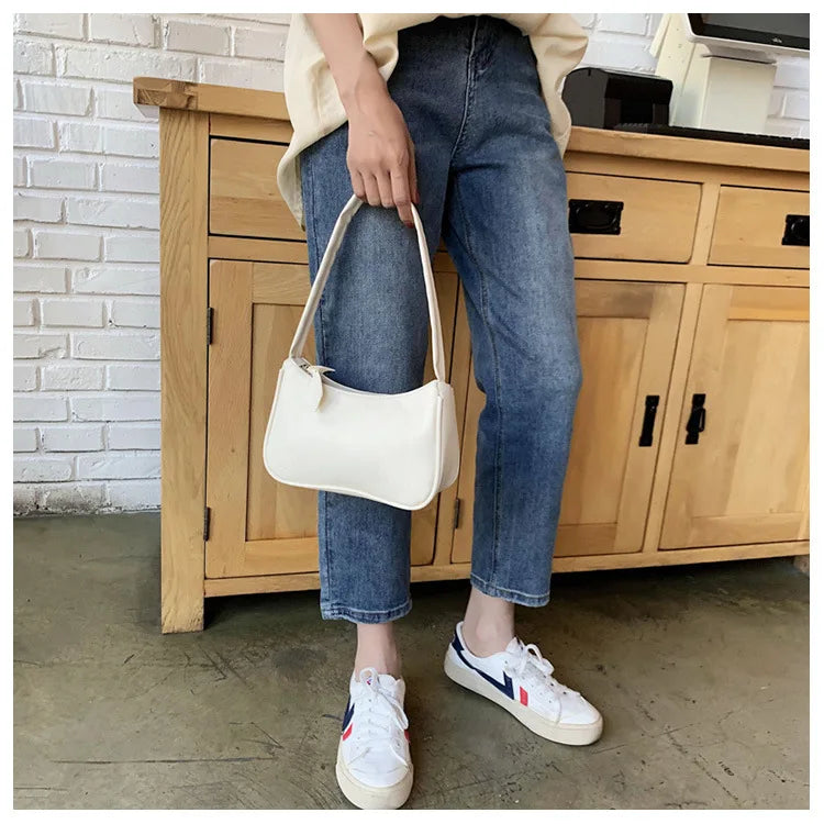 Retro Forearm Bag for Women | PU Leather Bow Handbag & Baguette Shoulder Bag (Western Style Underarm Bag, Casual Tote) Luxegan