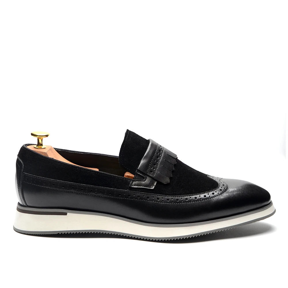 Many Colors Classy Men's Genuine Leather Tassel Loafers | Cow Suede Wingtip Brogue Casual Business Flats Luxegan