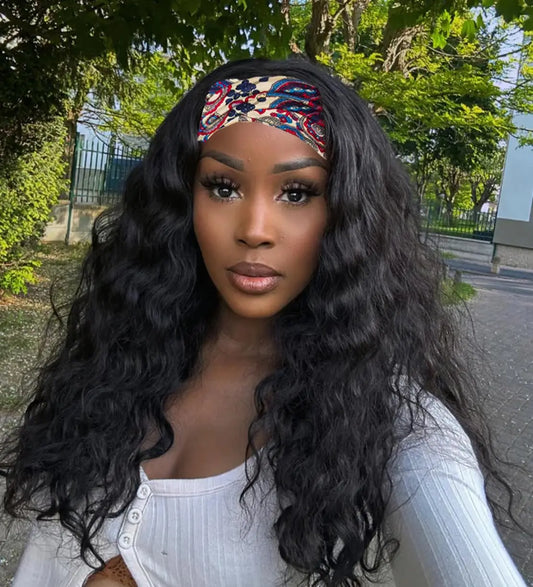 Kinky Curly Headband Wig | Sophisticated 36-Inch Full Machine Made Silhouette | Elegant "Glueless" Curly Hairpiece | "Dignified" Brazilian Human Hair Wig for Radiant Versatile Styling Luxegan