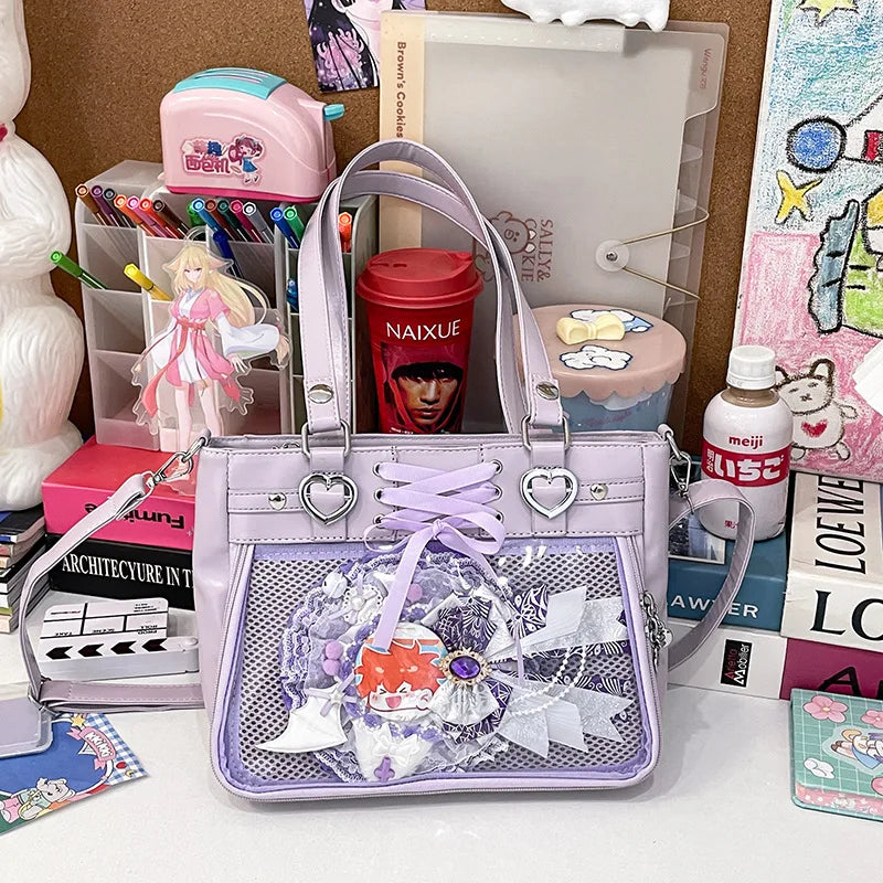 Small Red Heart Ita Bag Crossbody | Kawaii Clear Cute Shoulder Bag for Women & Student Girls (Japan Style) Luxegan