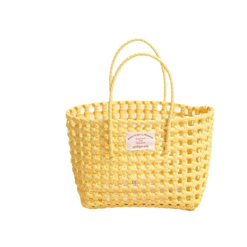 Hollow Out Plastic Woven Tote Bag | Summer Beach & Vacation Handbag Luxegan