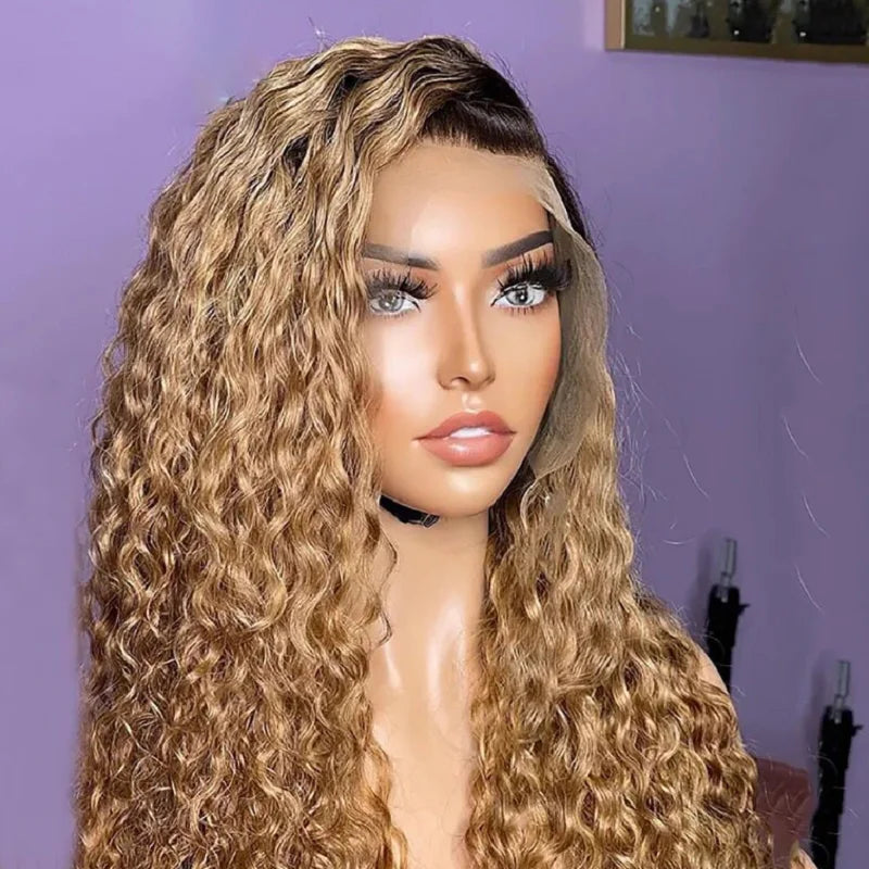 26-Inch Ombre Blonde Kinky Curly Wig | Sophisticated Soft Ombre Transition | Elegant "High-Temperature Fiber" Silhouette | "Dignified" Pre-Plucked Natural Hairline with Synthetic Baby Hair for Radiant Versatile Styling Luxegan