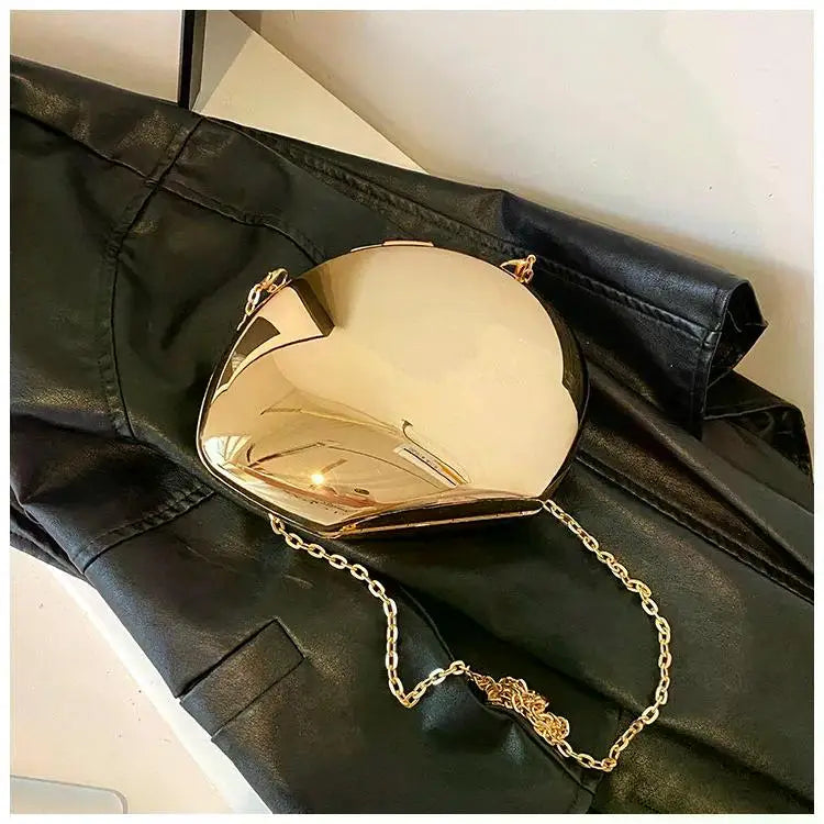 Designer Acrylic Shell Shape Clutch Bag | Gold Silver Women's Evening Party Bag & Cute Shiny Metal Shoulder Crossbody Bags (Small Purse) Luxegan