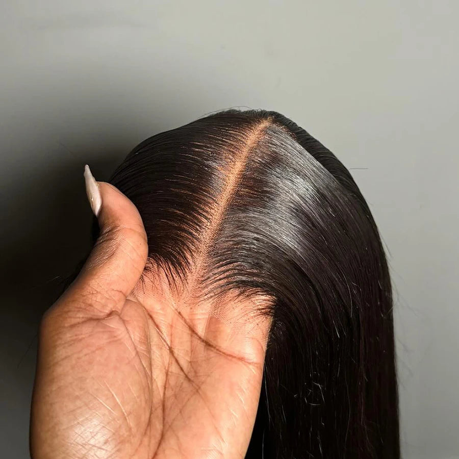 Ultra-Thick 200% Density Straight Glueless Wig - 9x6 / 7x5 / 5x5 / 6x4 Transparent Lace Closure Human Hair Wig - Pre-Cut & Pre-Plucked Wear-and-Go Brazilian Remy Straight Wig for Women (26+ Inch Long) Luxegan