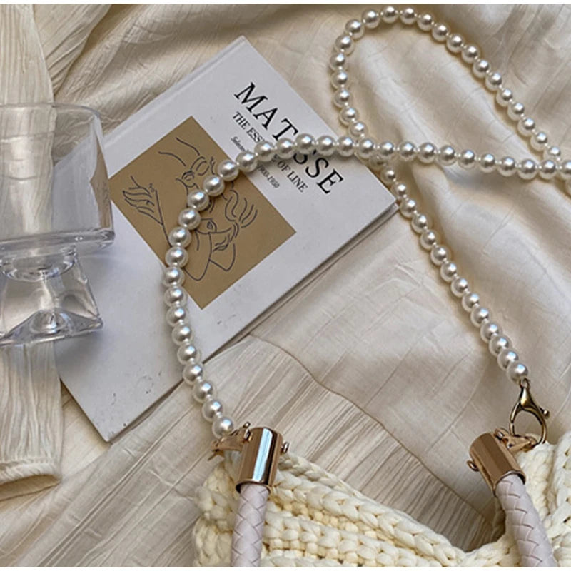 Crochet Conch Shell Bag | Elegant Pearl Chain Crossbody Purse Luxegan