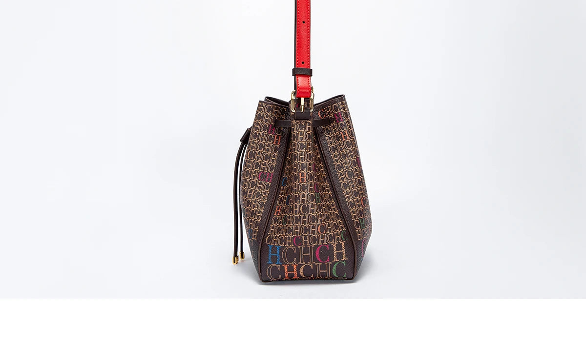 Luxury Classic Women’s Bucket Bag | Fashion PVC Printed Shoulder Bag | Designer Inspired Mini Bucket Purse | Trendy "Luxury Brand" Lettered Handbag (Model CO2C2211) Luxegan