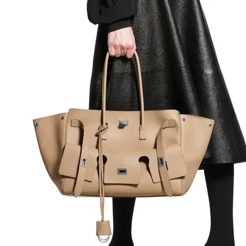 Luxury Wings Style Synthetic Leather Shoulder Bag,Large Capacity Commuting Women Tote Bag,Punk Buckle Simple Versatile Handbag