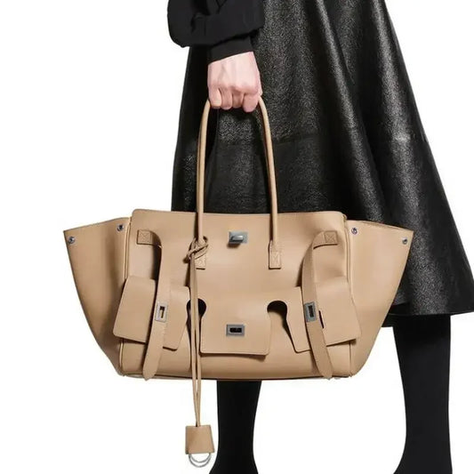 Luxury Wings Style Synthetic Leather Shoulder Bag,Large Capacity Commuting Women Tote Bag,Punk Buckle Simple Versatile Handbag