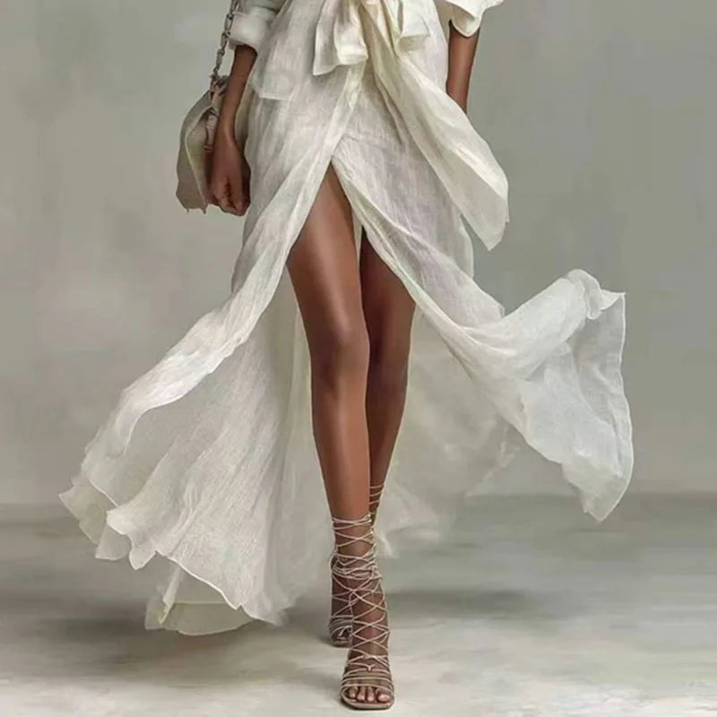 Wrap Shirt Maxi Dress – Long Sleeve, Belted, Split Hem, Loose A-Line Luxegan