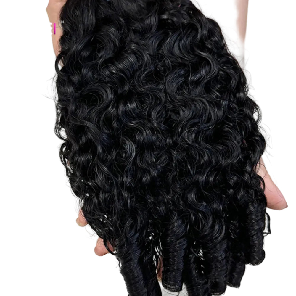 12A Premium Pixie Curls Human Hair Bundles - 100% Brazilian Remy Raw Virgin Hair Weave Deals - Machine Double Weft Curly Hair Extensions for Women (1/3/4 Pieces Pack, All Colors Dyeable) Luxegan