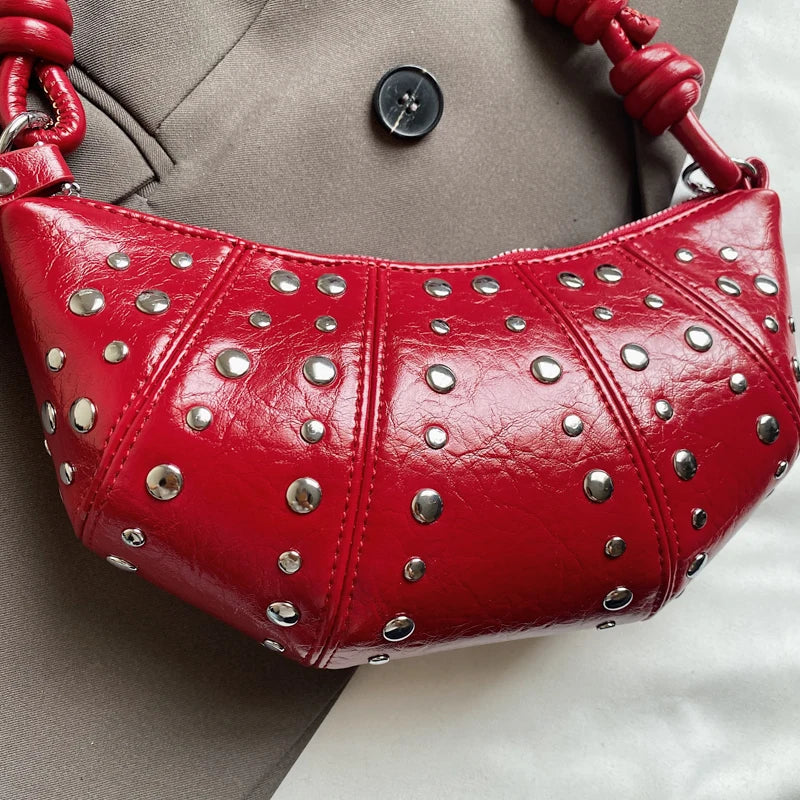 LEFTSIDE Rivets Design PU Leather Underarm Bags for Women 2025 New Punk Style Trend Female Shoulder Crossbody Bag Handbags