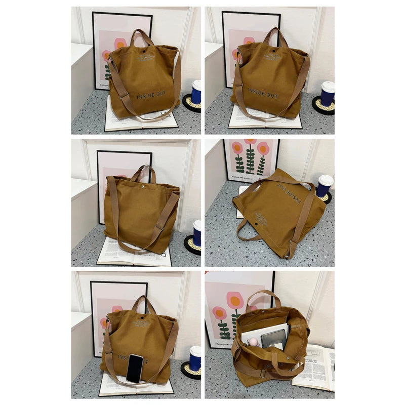 High-Quality Women’s Canvas Shoulder Bag | Sophisticated Cotton Cloth Shopping Bag | Elegant Large Tote for Students & Girls | Fashion-Forward Solid Color Book Bag with Secure Zipper Luxegan
