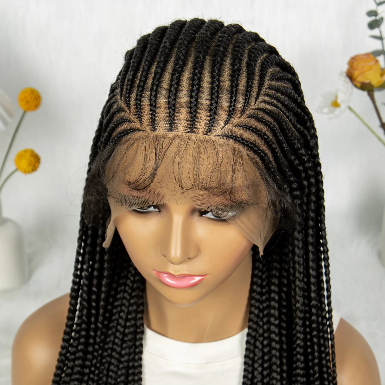 HD Transparent Full Lace Knotless Box Braids Wig | Cornrows Accent Luxegan