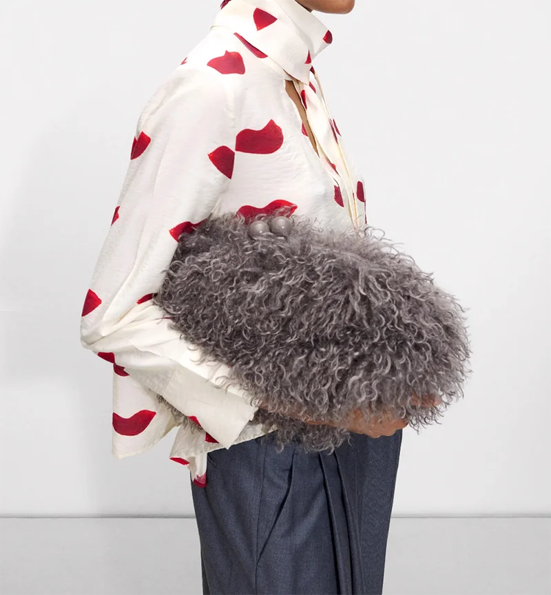 Faux Fur Winter Clutch Bag (Dark Grey)