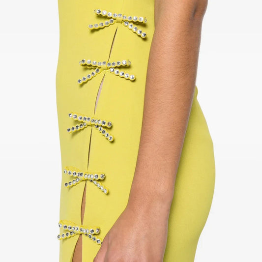 Sequined Bow Mermaid Evening Dress | Spaghetti Strap Sleeveless Floor-Length Prom Gown Luxegan