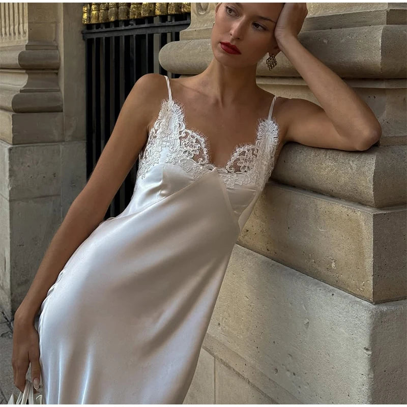 Hollow-Out Lace Patchwork Detail Slim Fit Sheath Knee-Length Dress – Available as Dress or Sling Top, Autumn